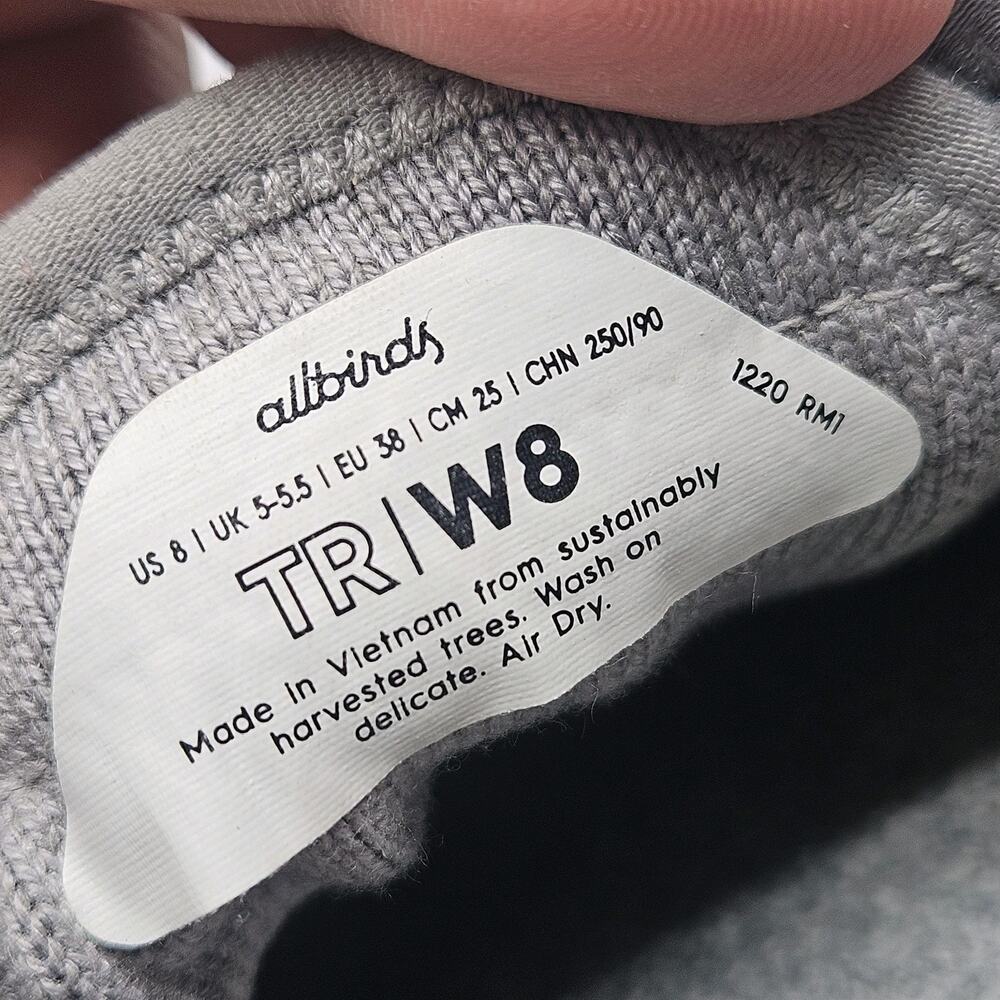 Allbirds Shoes Womens 8 Tree Runners Athletic Low Sneakers Gray Fabric Lace Up - Picture 8 of 9